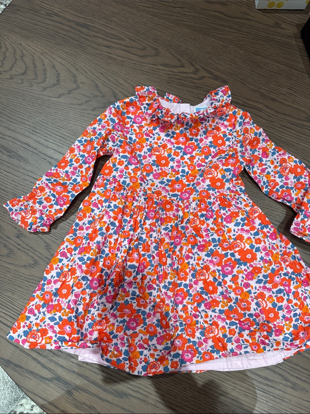 Jacadi Pink and Orange Floral Ruffled Neck Dress